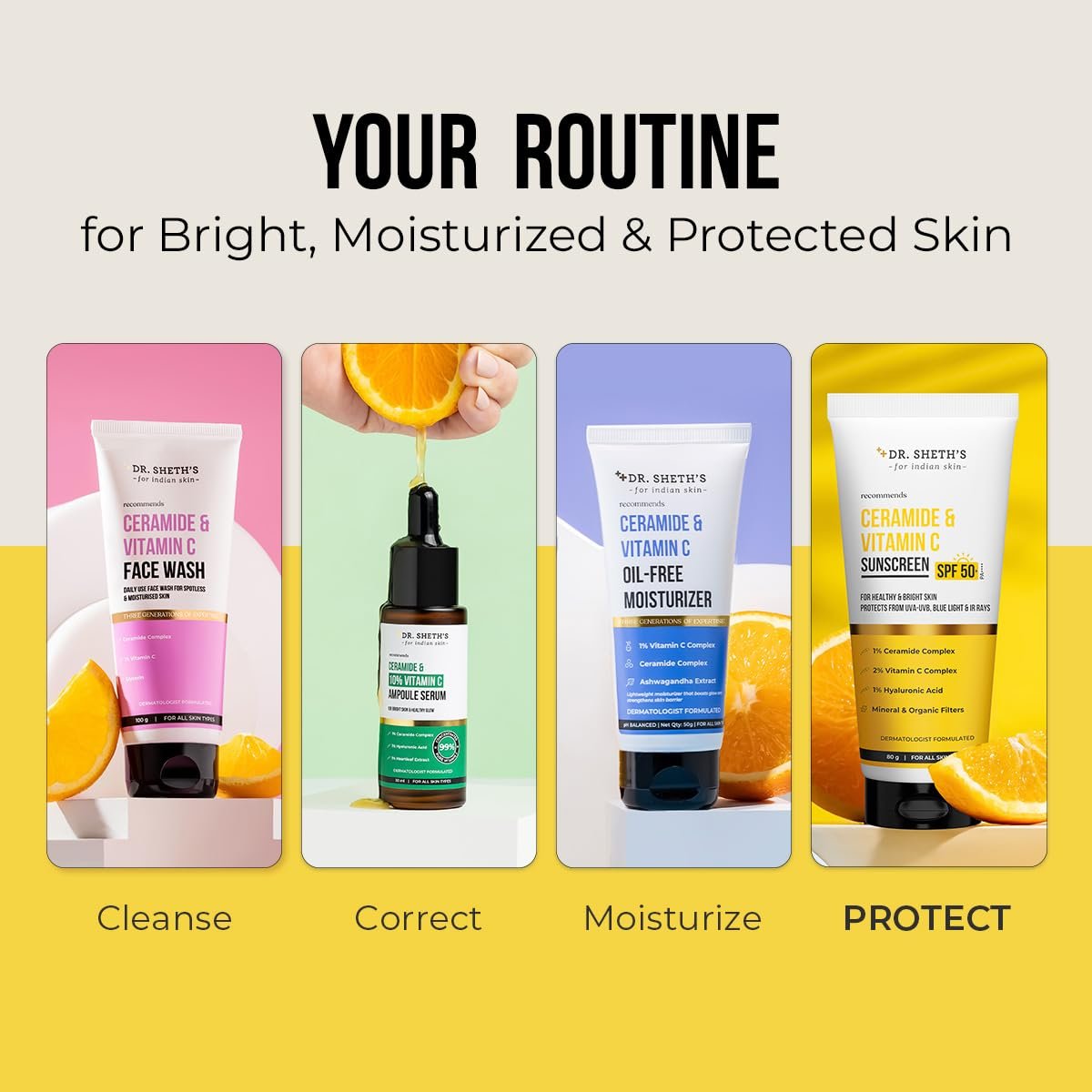 Dr. Sheth's Ceramide & Vitamin C Sunscreen SPF 50+ PA++++ – Lightweight, No White Cast, 50g Avelisse
