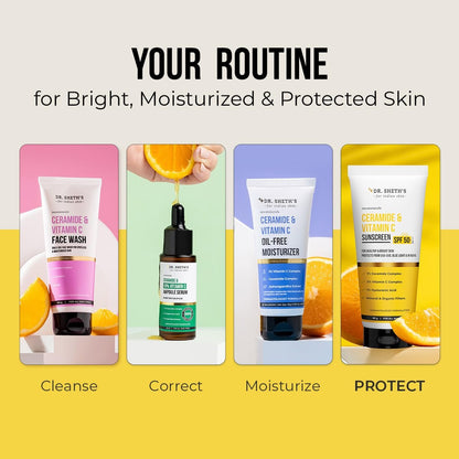 Dr. Sheth's Ceramide & Vitamin C Sunscreen SPF 50+ PA++++ – Lightweight, No White Cast, 50g Avelisse