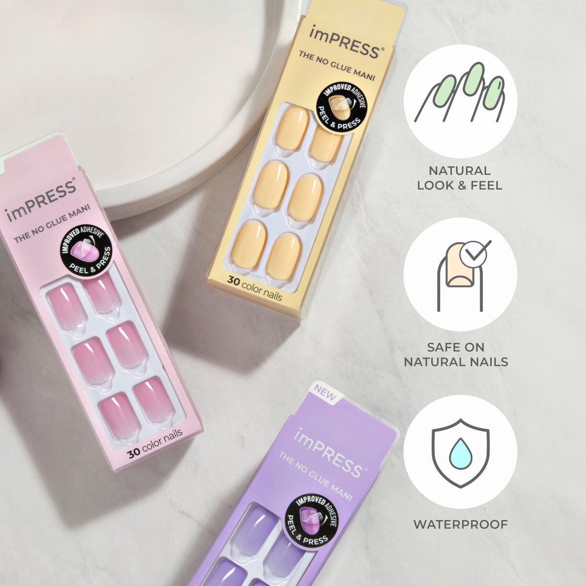 Kiss Impress Color Press-On Nails - Dolce Pink, 30 Short Acrylic Fake Nails, Chip-Proof & Smudge-Proof Manicure Set - görsel 7