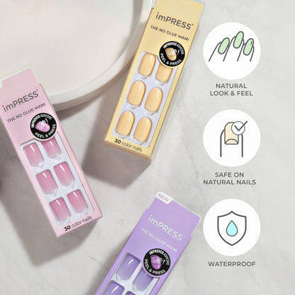 Kiss Impress Color Press-On Nails - Dolce Pink, 30 Short Acrylic Fake Nails, Chip-Proof & Smudge-Proof Manicure Set