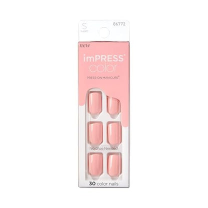 Kiss Impress Color Press-On Nails - Dolce Pink, 30 Short Acrylic Fake Nails, Chip-Proof & Smudge-Proof Manicure Set