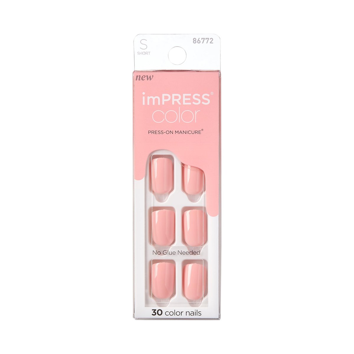 Kiss Impress Color Press-On Nails - Dolce Pink, 30 Short Acrylic Fake Nails, Chip-Proof & Smudge-Proof Manicure Set - görsel 1
