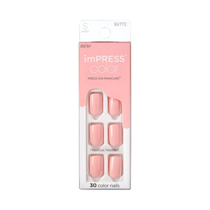 Kiss Impress Color Press-On Nails - Dolce Pink, 30 Short Acrylic Fake Nails, Chip-Proof & Smudge-Proof Manicure Set