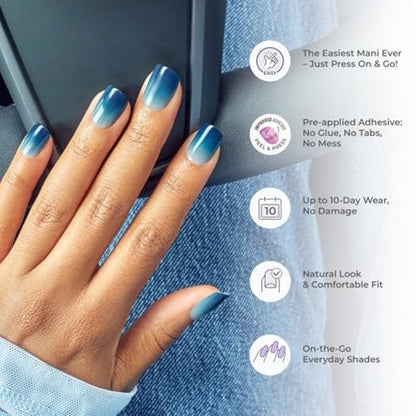 imPRESS Color Press On Nails - Sweet Mango, Solid Orange, Short Squoval, 30 Fake Nails with Super Hold Adhesive