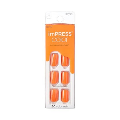 imPRESS Color Press On Nails - Sweet Mango, Solid Orange, Short Squoval, 30 Fake Nails with Super Hold Adhesive