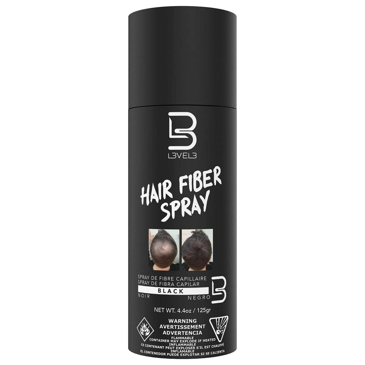 Level 3 Black Hair Fiber Spray – Instant Coverage for Bald Spots & Thinning Hair, Gray Coverage, Thicker Hair Look, 4.4 oz Avelisse