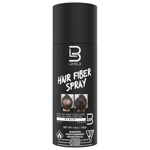 Level 3 Black Hair Fiber Spray – Instant Coverage for Bald Spots & Thinning Hair, Gray Coverage, Thicker Hair Look, 4.4 oz Avelisse