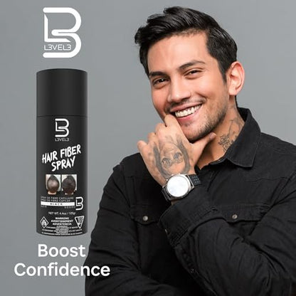 Level 3 Black Hair Fiber Spray – Instant Coverage for Bald Spots & Thinning Hair, Gray Coverage, Thicker Hair Look, 4.4 oz Avelisse