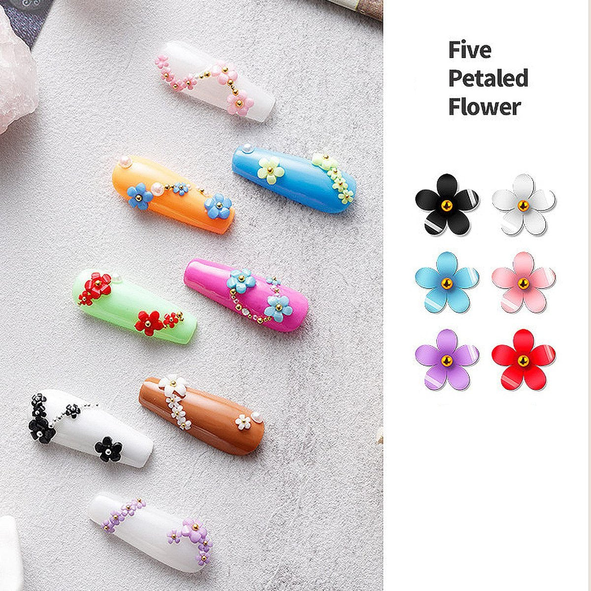 3D Colorful Flower Nail Charms with Gold Metal Beads – Acrylic Nail Art DIY Accessories - görsel 5