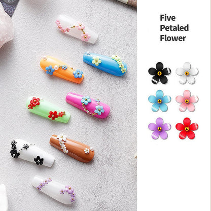 3D Colorful Flower Nail Charms with Gold Metal Beads – Acrylic Nail Art DIY Accessories