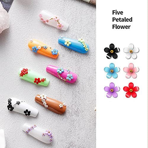 3D Colorful Flower Nail Charms with Gold Metal Beads – Acrylic Nail Art DIY Accessories - görsel 6