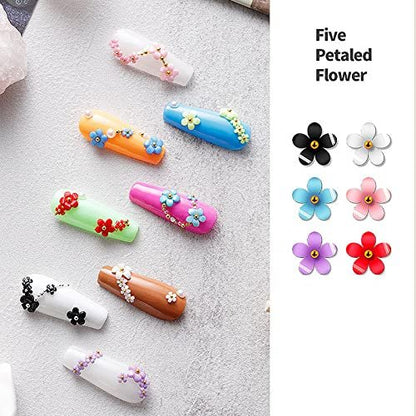 3D Colorful Flower Nail Charms with Gold Metal Beads – Acrylic Nail Art DIY Accessories