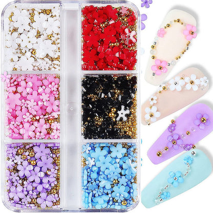 3D Colorful Flower Nail Charms with Gold Metal Beads – Acrylic Nail Art DIY Accessories