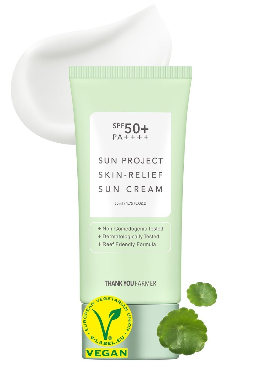 THANKYOU FARMER Sun Project Relief Sun Cream SPF50+ PA++++ - Centella Asiatica Soothing Sunscreen, Reef Safe, 50ml Avelisse