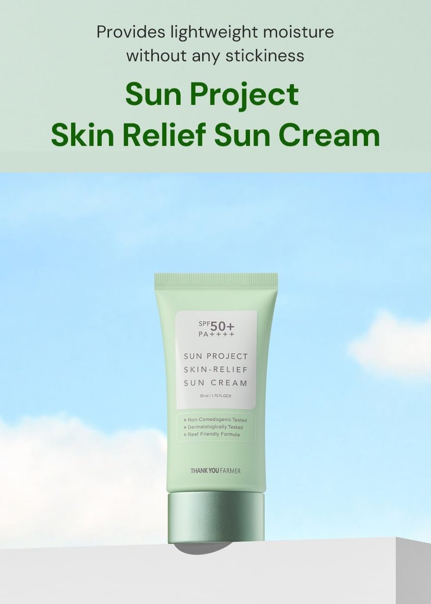 THANKYOU FARMER Sun Project Relief Sun Cream SPF50+ PA++++ - Centella Asiatica Soothing Sunscreen, Reef Safe, 50ml Avelisse