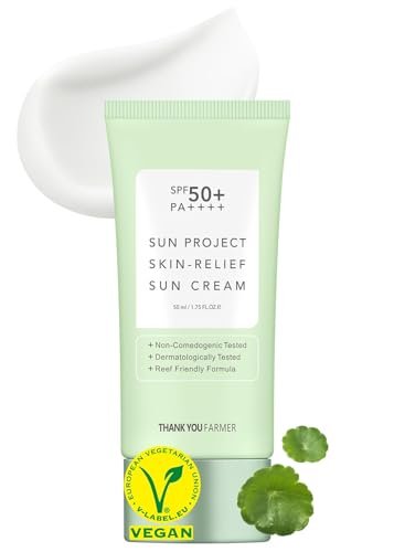 THANKYOU FARMER Sun Project Relief Sun Cream SPF50+ PA++++ - Centella Asiatica Soothing Sunscreen, Reef Safe, 50ml Avelisse