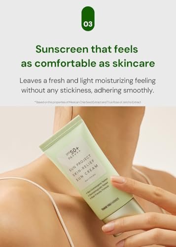 THANKYOU FARMER Sun Project Relief Sun Cream SPF50+ PA++++ - Centella Asiatica Soothing Sunscreen, Reef Safe, 50ml Avelisse