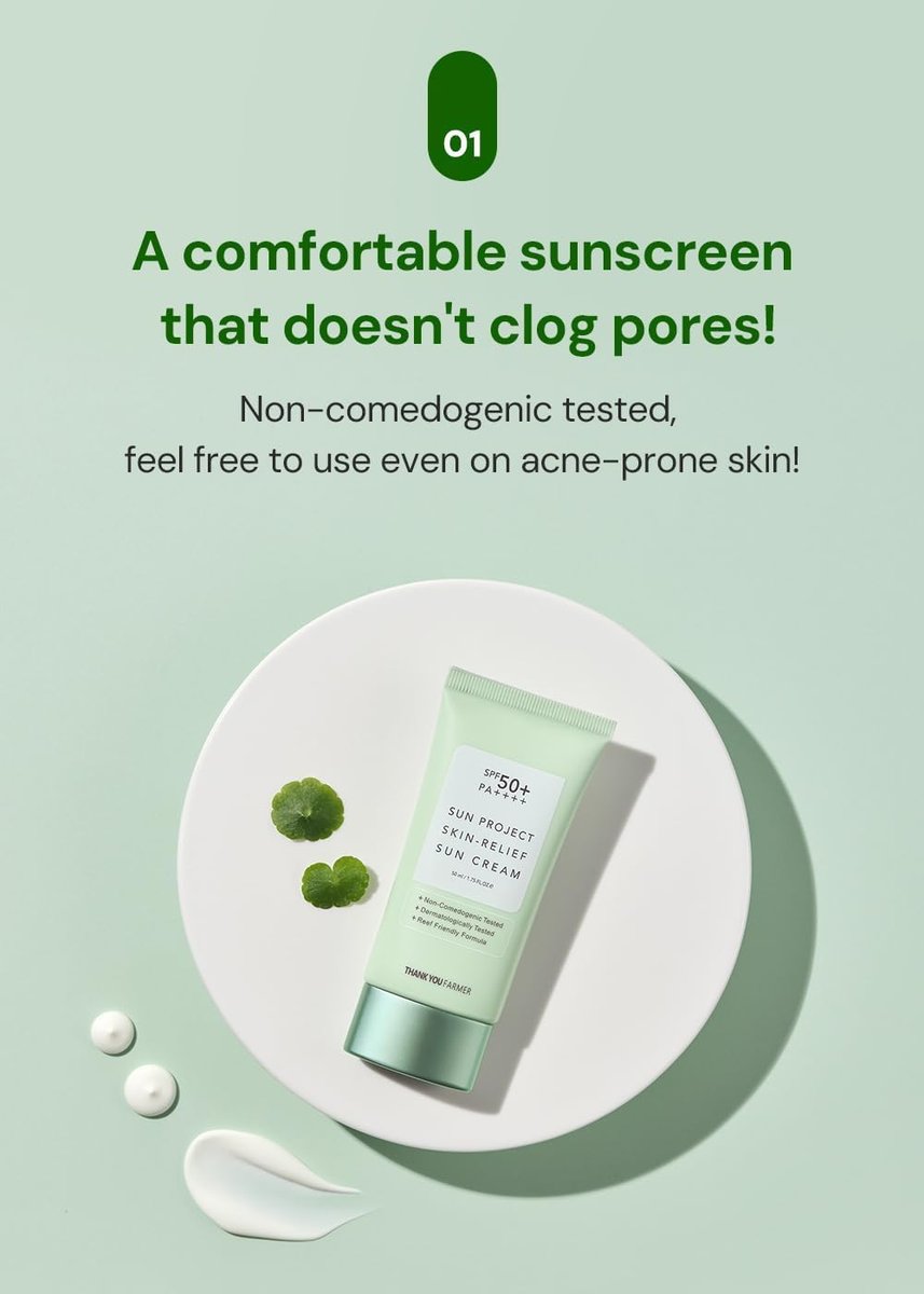 THANKYOU FARMER Sun Project Relief Sun Cream SPF50+ PA++++ - Centella Asiatica Soothing Sunscreen, Reef Safe, 50ml Avelisse