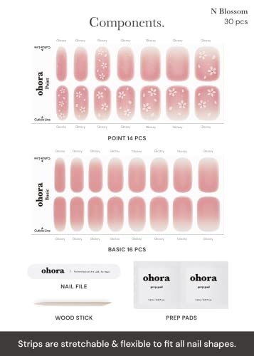 ohora Semi Cured Gel Nail Strips N Blossom – Nude Ombre, UV/LED Lamp Cured, Salon-Quality Long-Lasting Nail Art Set (34 Pieces) - görsel 12