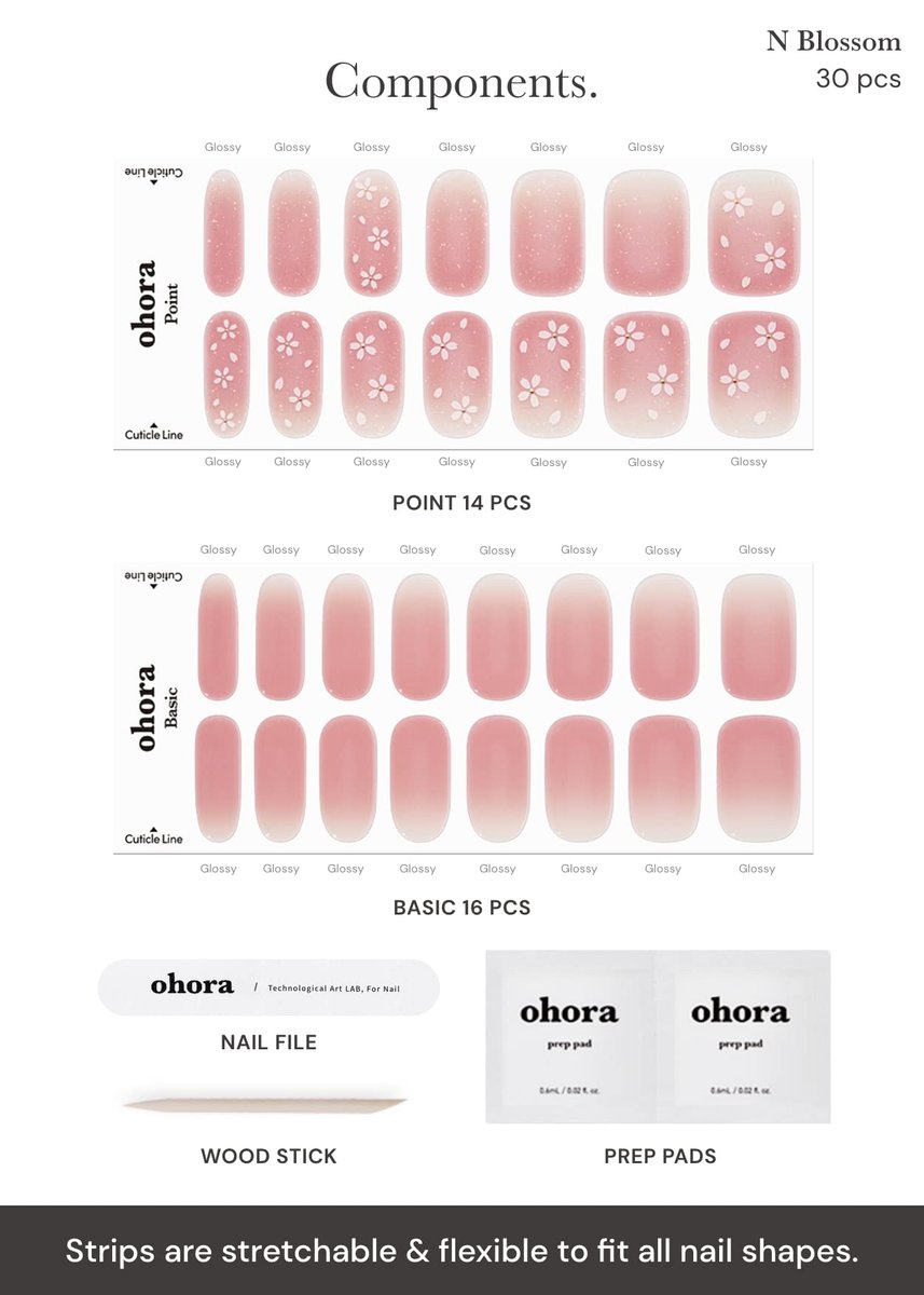ohora Semi Cured Gel Nail Strips N Blossom – Nude Ombre, UV/LED Lamp Cured, Salon-Quality Long-Lasting Nail Art Set (34 Pieces) - görsel 11