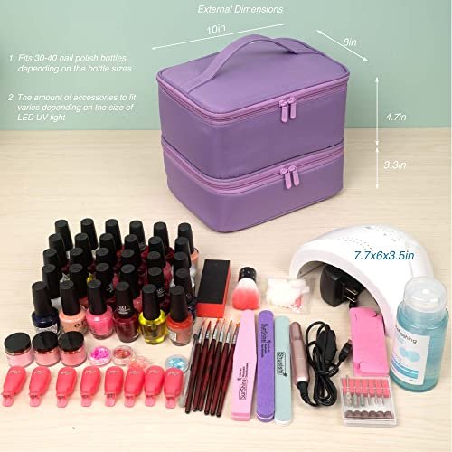 ButterFox Nail Polish Organizer Case – Holds 60 Bottles, Fits Nail Lamp, Double-Layer Storage for Nail Supplies, Lavender Purple - görsel 8