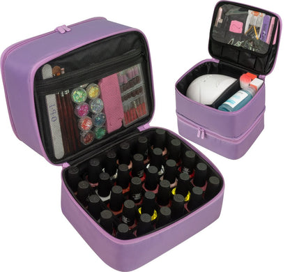 ButterFox Nail Polish Organizer Case – Holds 60 Bottles, Fits Nail Lamp, Double-Layer Storage for Nail Supplies, Lavender Purple