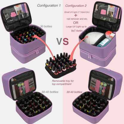 ButterFox Nail Polish Organizer Case – Holds 60 Bottles, Fits Nail Lamp, Double-Layer Storage for Nail Supplies, Lavender Purple
