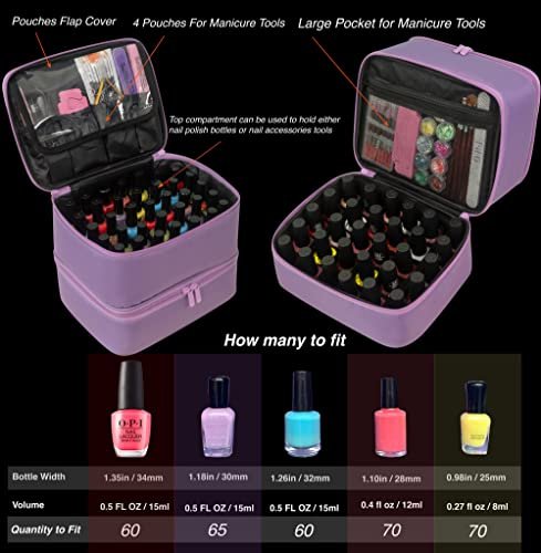 ButterFox Nail Polish Organizer Case – Holds 60 Bottles, Fits Nail Lamp, Double-Layer Storage for Nail Supplies, Lavender Purple - görsel 4