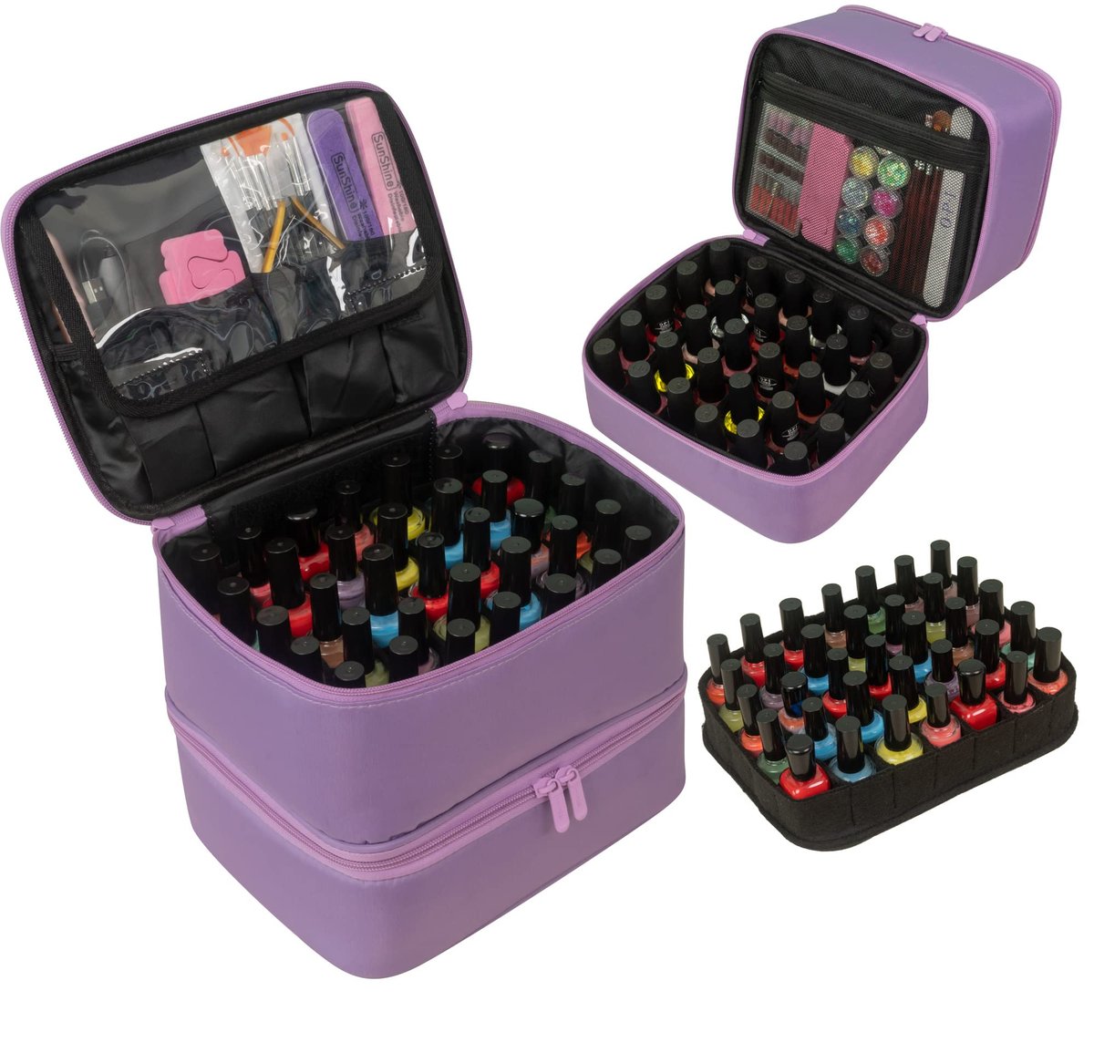 ButterFox Nail Polish Organizer Case – Holds 60 Bottles, Fits Nail Lamp, Double-Layer Storage for Nail Supplies, Lavender Purple - görsel 1