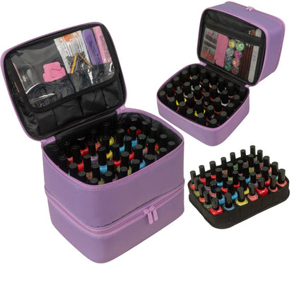 ButterFox Nail Polish Organizer Case – Holds 60 Bottles, Fits Nail Lamp, Double-Layer Storage for Nail Supplies, Lavender Purple