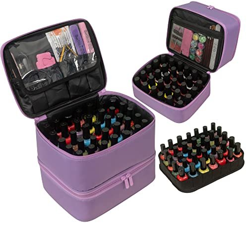 ButterFox Nail Polish Organizer Case – Holds 60 Bottles, Fits Nail Lamp, Double-Layer Storage for Nail Supplies, Lavender Purple - görsel 2