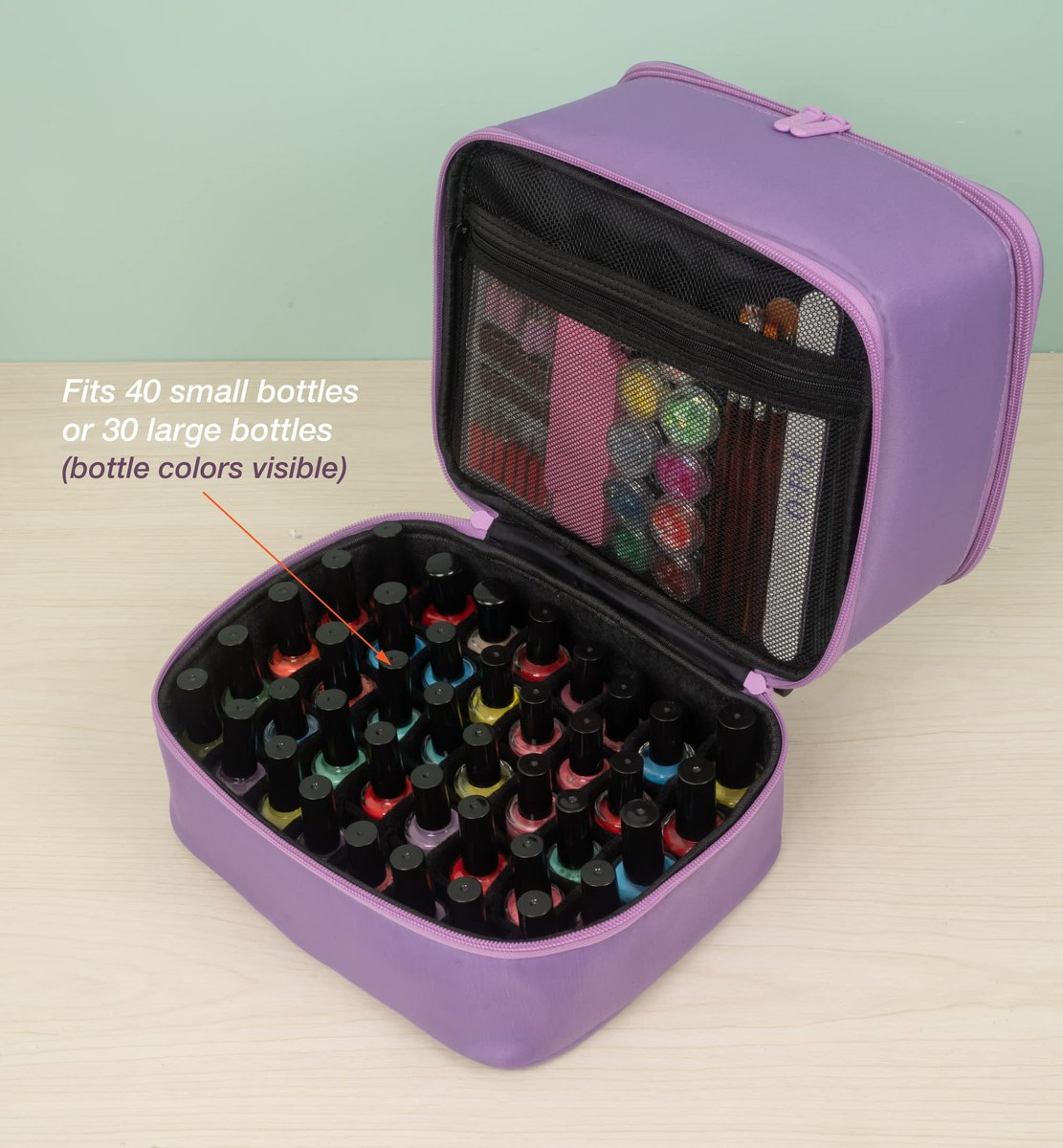 ButterFox Nail Polish Organizer Case – Holds 60 Bottles, Fits Nail Lamp, Double-Layer Storage for Nail Supplies, Lavender Purple - görsel 13