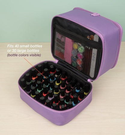 ButterFox Nail Polish Organizer Case – Holds 60 Bottles, Fits Nail Lamp, Double-Layer Storage for Nail Supplies, Lavender Purple