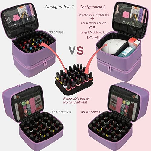 ButterFox Nail Polish Organizer Case – Holds 60 Bottles, Fits Nail Lamp, Double-Layer Storage for Nail Supplies, Lavender Purple - görsel 6