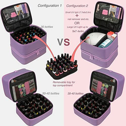 ButterFox Nail Polish Organizer Case – Holds 60 Bottles, Fits Nail Lamp, Double-Layer Storage for Nail Supplies, Lavender Purple