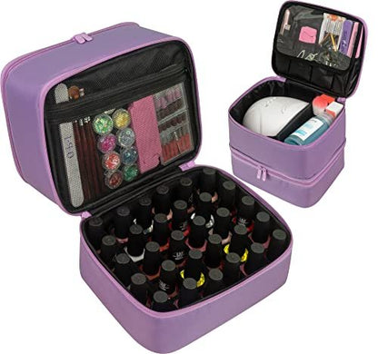ButterFox Nail Polish Organizer Case – Holds 60 Bottles, Fits Nail Lamp, Double-Layer Storage for Nail Supplies, Lavender Purple
