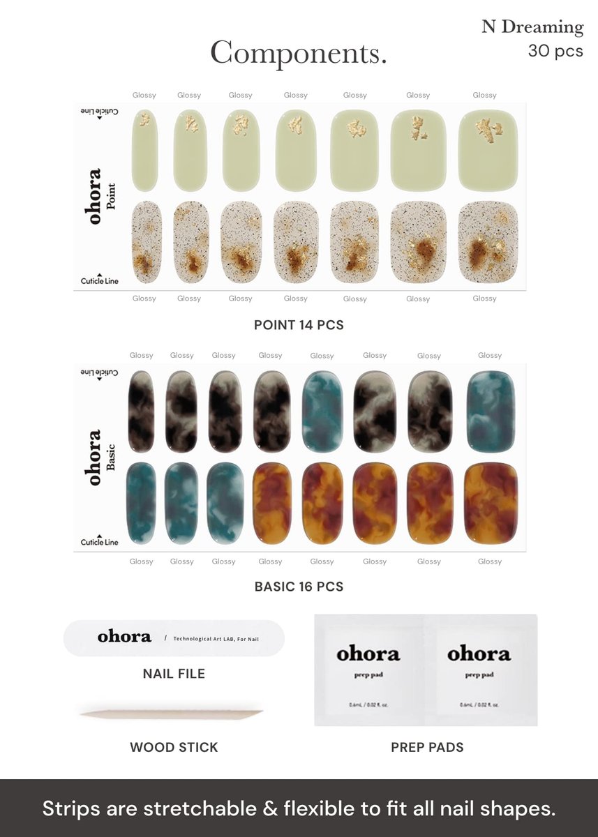 ohora Semi Cured Gel Nail Strips N Dreaming - Dark Patterned, UV/LED Compatible, Salon-Quality Long-Lasting Nails Avelisse