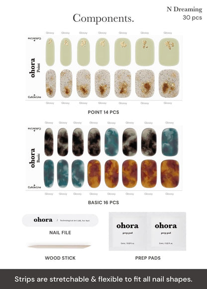 ohora Semi Cured Gel Nail Strips N Dreaming - Dark Patterned, UV/LED Compatible, Salon-Quality Long-Lasting Nails Avelisse