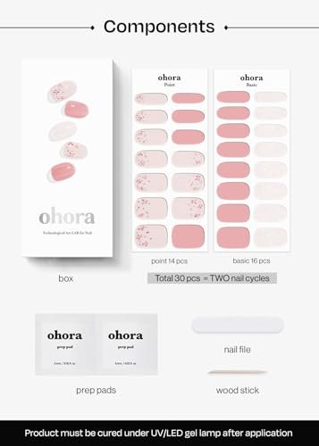 ohora Semi Cured Gel Nail Strips - N Rose Diamond - Pink Patterned Nail Art Stickers - Salon-Quality UV Gel Manicure, Long Lasting, Easy to Apply & Remove, 34 Piece Set Avelisse