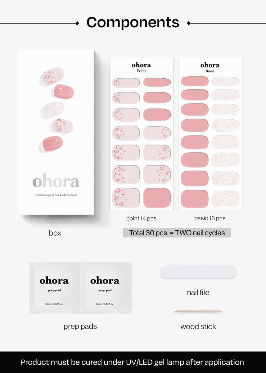 ohora Semi Cured Gel Nail Strips - N Rose Diamond - Pink Patterned Nail Art Stickers - Salon-Quality UV Gel Manicure, Long Lasting, Easy to Apply & Remove, 34 Piece Set Avelisse