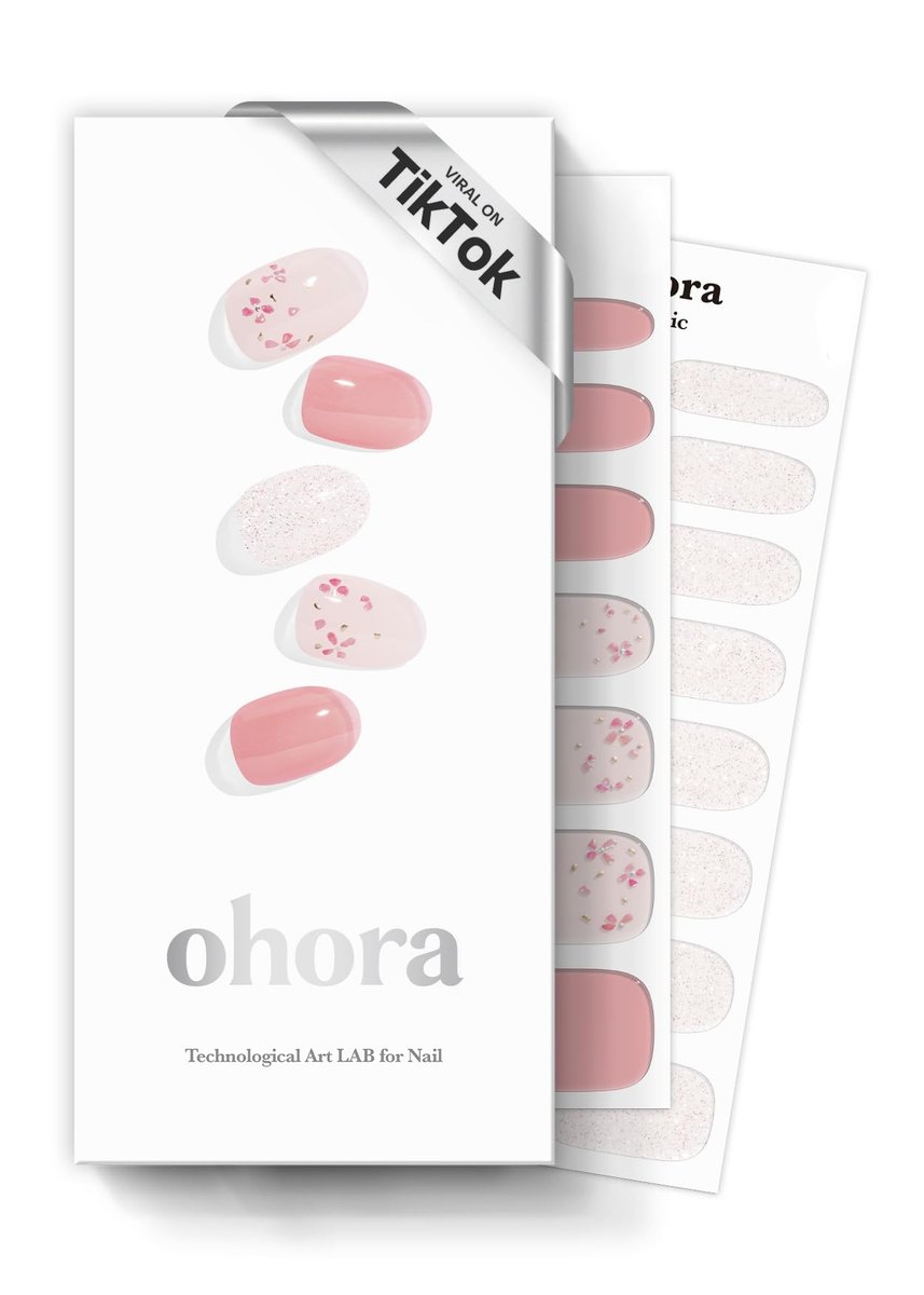 ohora Semi Cured Gel Nail Strips - N Rose Diamond - Pink Patterned Nail Art Stickers - Salon-Quality UV Gel Manicure, Long Lasting, Easy to Apply & Remove, 34 Piece Set Avelisse