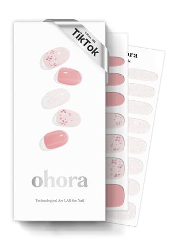 ohora Semi Cured Gel Nail Strips - N Rose Diamond - Pink Patterned Nail Art Stickers - Salon-Quality UV Gel Manicure, Long Lasting, Easy to Apply & Remove, 34 Piece Set Avelisse