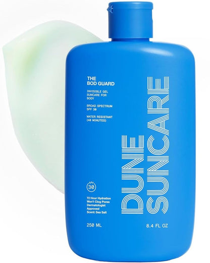 DUNE SUNCARE The Bod Guard - Award-Winning Clear Invisible Gel Body Sunscreen SPF 30, 8.4 Fl Oz Avelisse