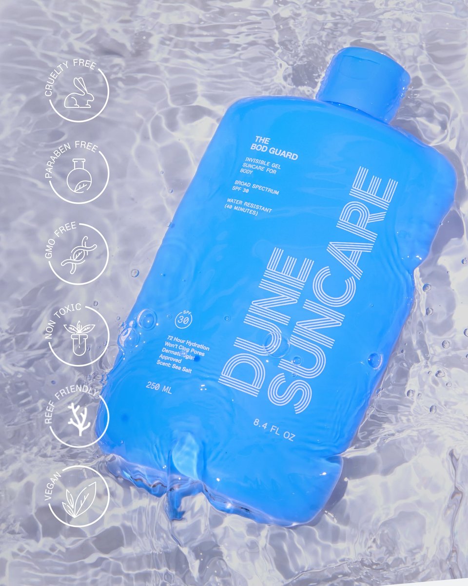 DUNE SUNCARE The Bod Guard - Award-Winning Clear Invisible Gel Body Sunscreen SPF 30, 8.4 Fl Oz Avelisse