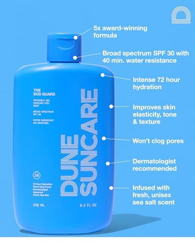 DUNE SUNCARE The Bod Guard - Award-Winning Clear Invisible Gel Body Sunscreen SPF 30, 8.4 Fl Oz Avelisse