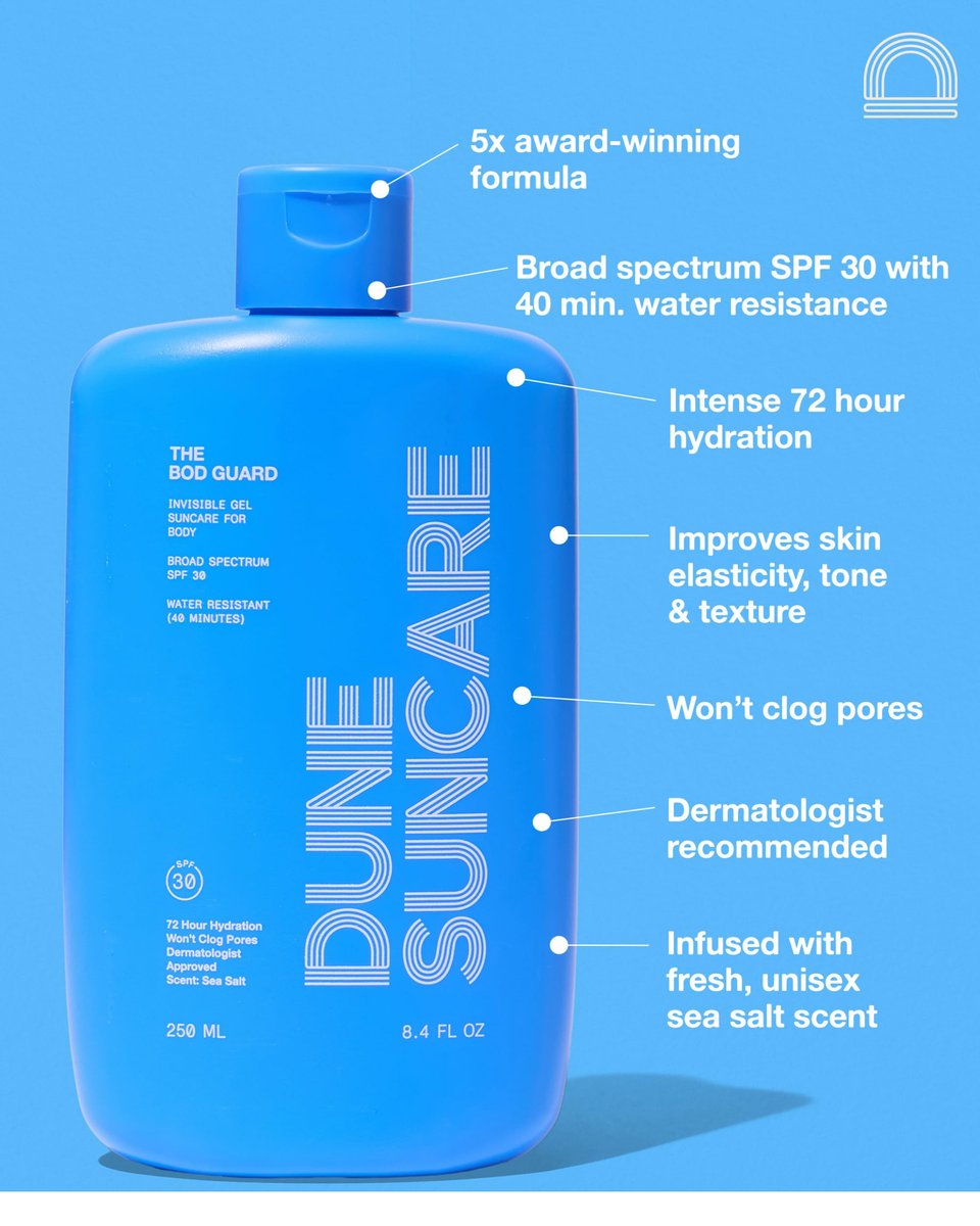 DUNE SUNCARE The Bod Guard - Award-Winning Clear Invisible Gel Body Sunscreen SPF 30, 8.4 Fl Oz Avelisse