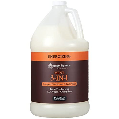 Ginger Lily Farms Botanicals Men's 3-in-1 Shampoo, Conditioner & Body Wash - 100% Vegan & Cruelty-Free, Energizing Scent, 1 Gallon (128 fl oz) Refill Avelisse