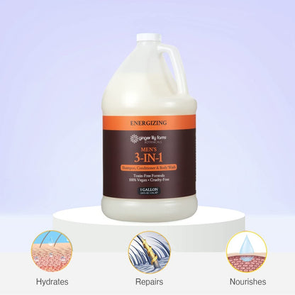 Ginger Lily Farms Botanicals Men's 3-in-1 Shampoo, Conditioner & Body Wash - 100% Vegan & Cruelty-Free, Energizing Scent, 1 Gallon (128 fl oz) Refill Avelisse
