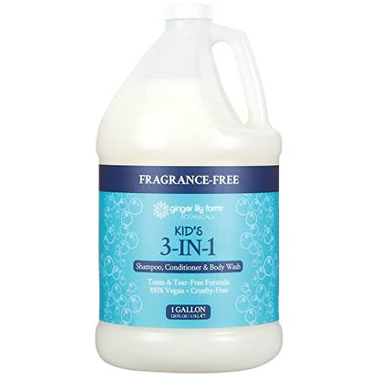 Ginger Lily Farms Botanicals Kid's 3-in-1 Shampoo, Conditioner & Body Wash, Tear-Free Formula, 100% Vegan & Cruelty-Free, Fragrance-Free, 1 Gallon (128 fl oz) Refill Avelisse