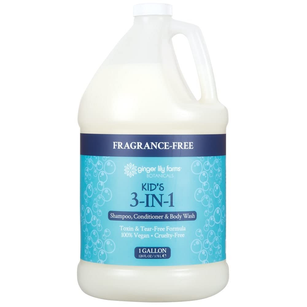 Ginger Lily Farms Botanicals Kid's 3-in-1 Shampoo, Conditioner & Body Wash, Tear-Free Formula, 100% Vegan & Cruelty-Free, Fragrance-Free, 1 Gallon (128 fl oz) Refill Avelisse